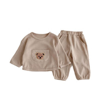 Clothes For Babies Autumn Two-piece Suit Waffle Large Pocket Bear Top And Trousers