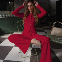 Womens Casual Two-Piece Set Crew-Neck Long-Sleeve Top And Drawstring Pants