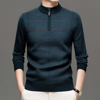 Mens Stylish Plaid Half-zip Knit Sweater