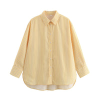Four-color Striped Single-mouth Pocket Decoration Loose Women's Shirt