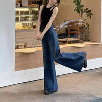 Retro Blue Wide-Leg Denim Jeans For Women, Autumn Supermarket Style