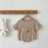 Boys And Girls Round Neck Cartoon Bear Short Sleeve Onesie Romper