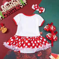 Baby Girl Christmas Party Holiday Clothes Cartoon Old Man Tree Baby's Gown Shoes Hair Accessories 3-piece Set