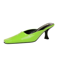 Simple High-heeled Square-toe Shallow-mouth Glossy Patent Leather Slippers