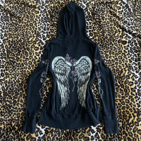 European And American Street-style Winged Print Zip-up Hoodie