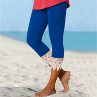 Solid Color Casual Lace Stitching Leggings