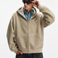 Hooded Heavyweight Lazy Style Striped Cardigan Coat
