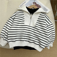 Loose Polo Collar Panel Long Sleeve Pullover