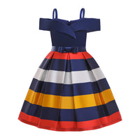 Fashion Sling Dress Children's Strapless Striped Birthday Dress