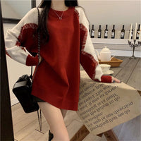 Versatile Red Loose-fitting Sweater New Design Slimming Contrast Color