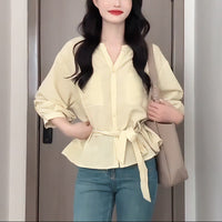 Loose, Casual, Slimming Lace-Up Shirt For Early Autumn Womens
