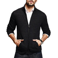 Men's Solid Color Half Turtleneck Long Sleeve Zipper Slim Sweater