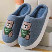 Autumn And Winter New Cartoon Woolen Bear Cotton Slippers Women