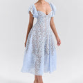Retro Lace High-Waisted Slimming V-Neck Short-Sleeve Maxi Dress