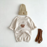 Clothes For Babies Autumn Two-piece Suit Waffle Large Pocket Bear Top And Trousers