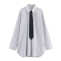 Women's Fashion Casual Loose Tie Decorated Poplin Shirt