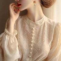 French Long Sleeve Lace Blouse Women