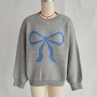 Women's Round Neck Bow Long Sleeve Warm Sweater