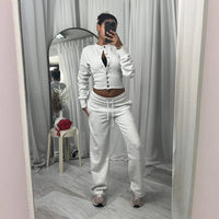Springautumn New Casual Set Solid Color Buttoned Up