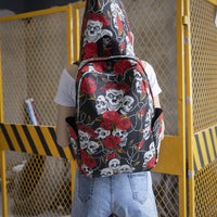 Funny Skull And Rose Hooded Canvas Backpack