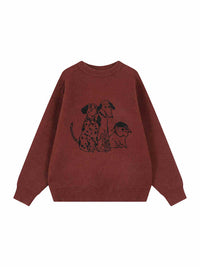 Cartoon Printed Round Neck Long Sleeve Knitted Sweater For Women