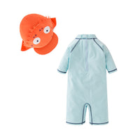 Children's One-Piece Pufferfish Mid-sleeve Swimsuit Beach Sunscreen Clothing With Hat 2-piece