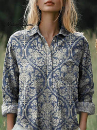 Fashion All-matching Printed Casual Half-open Lapel Shirt