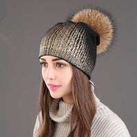 Warm Wool Knitted Hat Women's Hot Gold And Silver Color Women
