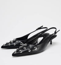 Women's Shoes Low-cut Pointed-toe Rivet-decorated Stilettos