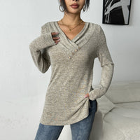 Women's Long Sleeve V-neck Button-up Shirt