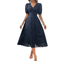 V-neck High-waisted Vintage Elegant Dress