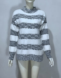 Embroidered Jacquard Pullover Loose Bottoming Shirt Mock Neck Sweater Coat