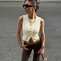 Women's Versatile Knitted Vest Top With Buttons