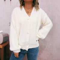 Leisure Commute V-neck Solid Color Coat Sweater