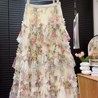 Heavy-duty Spliced Printed Mesh Skirt For Women