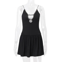 Rose-decorated Tight-fitting Spliced Slip Mini Skirt