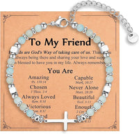 Natural Stainless Steel Cross Beaded Bracelet Card