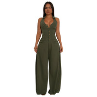 Fashionable Pocketed Sleeveless Backless Casual Jumpsuit