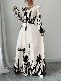European And American-style Floral Print Long-sleeve Maxi Dress