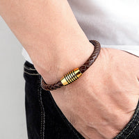 Men's 6mm Stainless Steel Magnetic-Clasp Leather Braided Bracelet