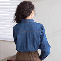 Vintage Straight-shoulder Denim Shirt With Long Sleeves For Layering