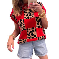 Pullover Knit Top A Bold, Avant-garde Leopard-print Colorblock Sweater