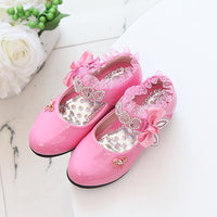 High Heel Dance Single Shoes Lace Rhinestone Children's