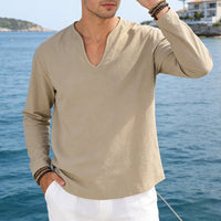 Men's V-Neck Plus-Size Long-Sleeve T-Shirt
