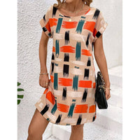 Loose-fitting Casual Crew-neck Printed Short-sleeve Dress