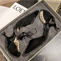 Pearl Ankle Band Strap Net Red Fairy Black Pointed Sexy Sandals