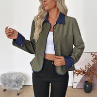 Retro Color Contrast Patchwork Coat Elegant High-end Short Coat For Women