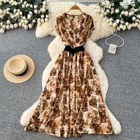 High-waisted Cinched-waist A-line Maxi Dress