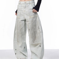 Women's Loose Retro Washed Distressed Machete Jeans