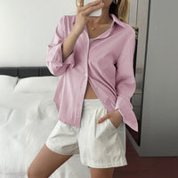 Women's Solid Color Casual Button Long Sleeve Cardigan Shirt